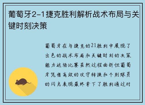 葡萄牙2-1捷克胜利解析战术布局与关键时刻决策 葡萄牙2-1捷克胜利解析战术布局与关键时刻决策