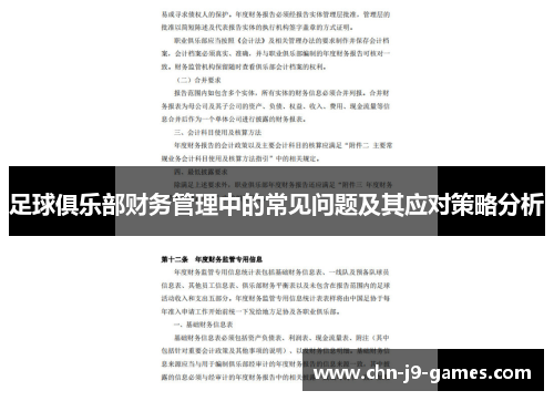 足球俱乐部财务管理中的常见问题及其应对策略分析